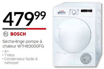 Promoties Bosch sèche-linge pompe à chaleur wth83000fg - Bosch - Geldig van 03/01/2019 tot 31/01/2019 bij Selexion