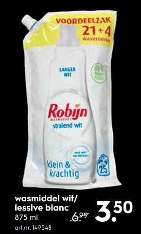 Promotions Lessive blanc - Robijn - Valide de 03/01/2019 à 31/01/2019 chez Blokker