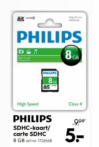 Promotions Philips carte sdhc - Philips - Valide de 03/01/2019 à 31/01/2019 chez Blokker