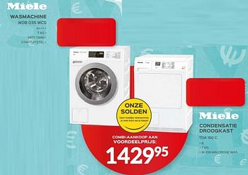 Promoties Miele wasmachine wdb 035 wcs + miele condensatie droogkast tda 150 c - Miele - Geldig van 03/01/2019 tot 31/01/2019 bij ShopWillems