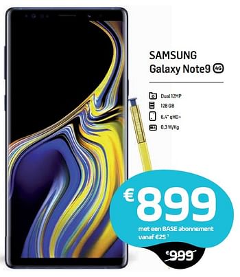 Promoties Samsung galaxy note9 - Samsung - Geldig van 02/01/2019 tot 01/02/2019 bij Base