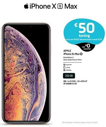 Promotions Apple iphone xs max 256 gb - Apple - Valide de 02/01/2019 à 01/02/2019 chez Base