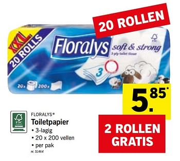 Promoties Toiletpapier - Floralys - Geldig van 07/01/2019 tot 12/01/2019 bij Lidl