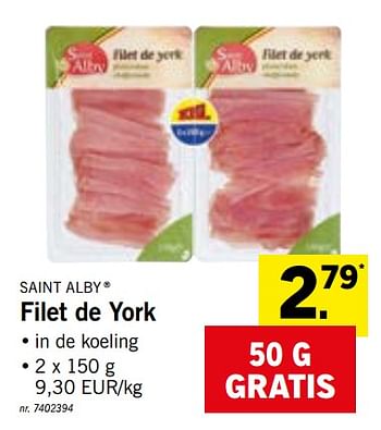 Promoties Filet de york - Saint Alby - Geldig van 07/01/2019 tot 12/01/2019 bij Lidl
