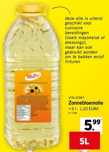 Promoties Zonnebloemolie - Vita D'or - Geldig van 07/01/2019 tot 12/01/2019 bij Lidl