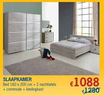 Promoties Slaapkamer bed 160 x 200 cm + 2 nachttafels + commode + kledingkast - Huismerk - De Prijzenklopper - Geldig van 01/01/2019 tot 31/01/2019 bij De Prijzenklopper