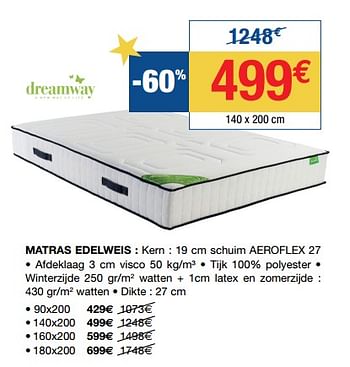 Promoties Matras edelweis - Dreamway - Geldig van 01/01/2019 tot 31/01/2019 bij De Matrassenkoning