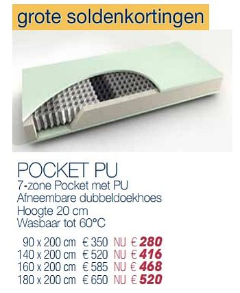 Promotions Pocket pu - Produit Maison - Time2Sleep - Valide de 03/01/2019 à 31/01/2019 chez Time2Sleep