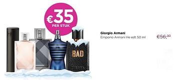 Promoties Giorgio armani emporio armani he edt - Giorgio Armani - Geldig van 02/01/2019 tot 31/01/2019 bij ICI PARIS XL