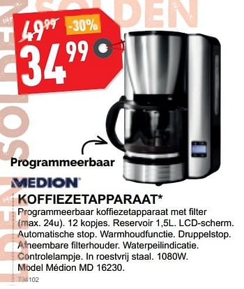 Promoties Medion koffiezetapparaat md16230 - Medion - Geldig van 02/01/2019 tot 31/01/2019 bij Trafic