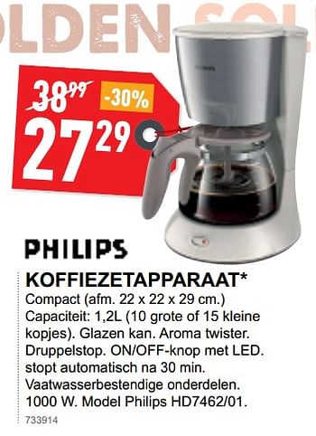 Promoties Philips koffiezetapparaat hd7462-01 - Philips - Geldig van 02/01/2019 tot 31/01/2019 bij Trafic