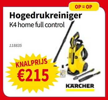 Promoties Kärcher hogedrukreiniger k4 home full control - Kärcher - Geldig van 03/01/2019 tot 18/01/2019 bij Cevo Market