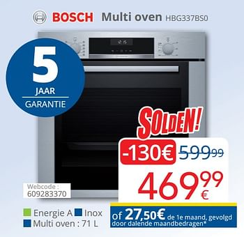 Promoties Bosch multi oven hbg337bs0 - Bosch - Geldig van 03/01/2019 tot 31/01/2019 bij Eldi