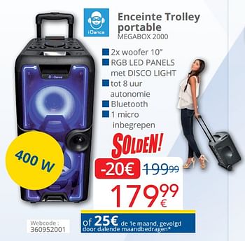 Promoties I dance enceinte trolley portable megabox 2000 - I Dance - Geldig van 03/01/2019 tot 31/01/2019 bij Eldi
