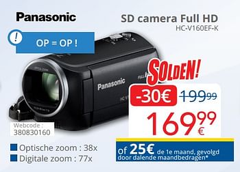 Promoties Panasonic sd camera full hd hc-v160ef-k - Panasonic - Geldig van 03/01/2019 tot 31/01/2019 bij Eldi