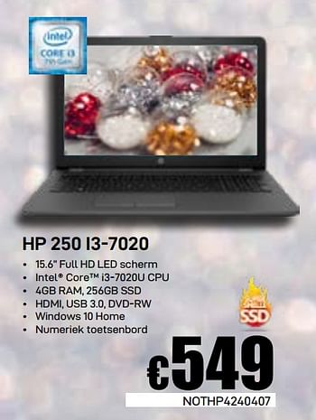 Promoties Hp 250 i3-7020 - HP - Geldig van 03/01/2019 tot 31/01/2019 bij Compudeals