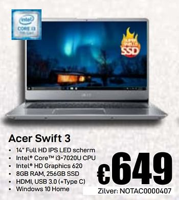 Promoties Acer swift 3 - Acer - Geldig van 03/01/2019 tot 31/01/2019 bij Compudeals