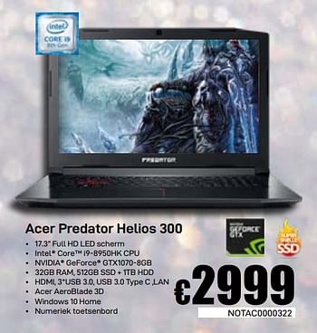 Promoties Acer predator helios 300 - Acer - Geldig van 03/01/2019 tot 31/01/2019 bij Compudeals