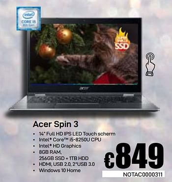 Promoties Acer spin 3 - Acer - Geldig van 03/01/2019 tot 31/01/2019 bij Compudeals