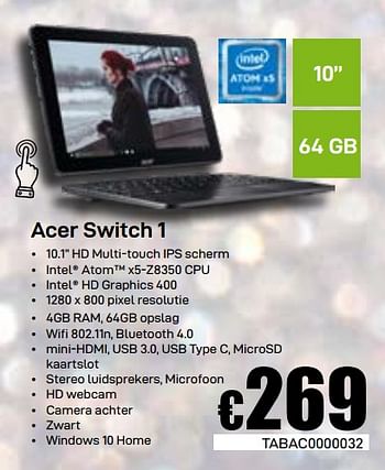 Promoties Acer switch 1 - Acer - Geldig van 03/01/2019 tot 31/01/2019 bij Compudeals