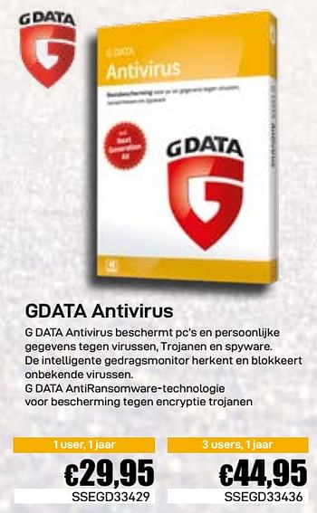 Promoties Gdata antivirus - G Data - Geldig van 03/01/2019 tot 31/01/2019 bij Compudeals