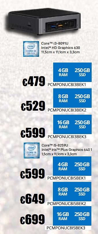 Promoties Core i3-8091u intel hd graphics 630 - Intel - Geldig van 03/01/2019 tot 31/01/2019 bij Compudeals