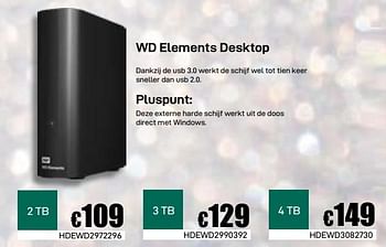 Promoties Wd elements desktop 2tb - Western Digital - Geldig van 03/01/2019 tot 31/01/2019 bij Compudeals