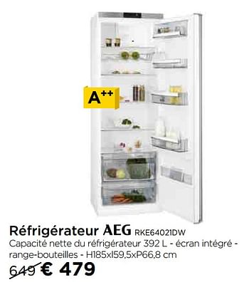 Promotions Réfrigérateur aeg rke64021dw - AEG - Valide de 03/01/2019 à 30/01/2019 chez Molecule