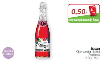 Promotions Cider zonder alcohol framboos - STASSEN - Valide de 02/01/2019 à 31/01/2019 chez Intermarche