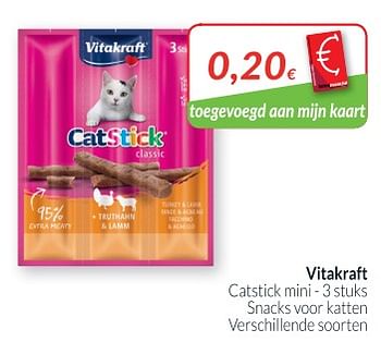 Promoties Vitakraft catstick mini - 3 stuks snacks voor katten verschillende soorten - Vitakraft - Geldig van 02/01/2019 tot 31/01/2019 bij Intermarche