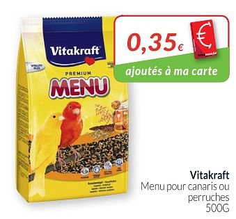 Promotions Vitakraft menu pour canaris ou perruches - Vitakraft - Valide de 02/01/2019 à 31/01/2019 chez Intermarche
