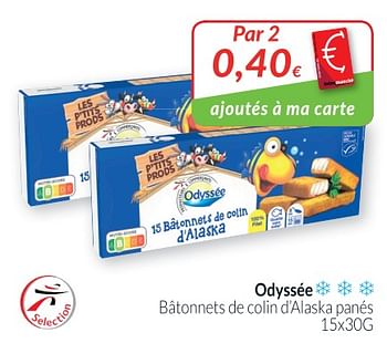 Promotions Odyssée bâtonnets de colin d`alaska panés - Odyssee - Valide de 02/01/2019 à 31/01/2019 chez Intermarche