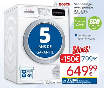 Promoties Bosch sèche-linge avec pompe à chaleur wtw8546dfg - Bosch - Geldig van 03/01/2019 tot 31/01/2019 bij Eldi