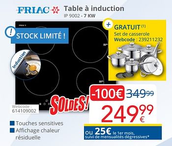Promotions Friac table à induction ip 9002 - 7 kw - Friac - Valide de 03/01/2019 à 31/01/2019 chez Eldi