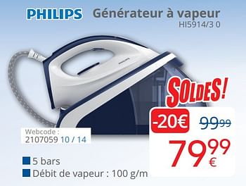 Promotions Philips générateur à vapeur hi5910-20 - Philips - Valide de 03/01/2019 à 31/01/2019 chez Eldi