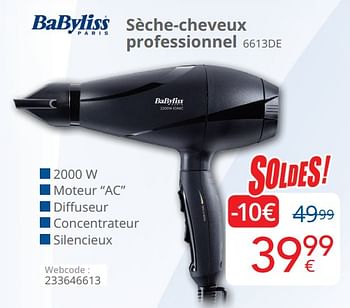 Promotions Babyliss sèche-cheveux professionnel 6613de - Babyliss - Valide de 03/01/2019 à 31/01/2019 chez Eldi