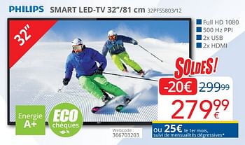 Promotions Philips smart led-tv 32``-81 cm 32pfs5803-12 - Philips - Valide de 03/01/2019 à 31/01/2019 chez Eldi