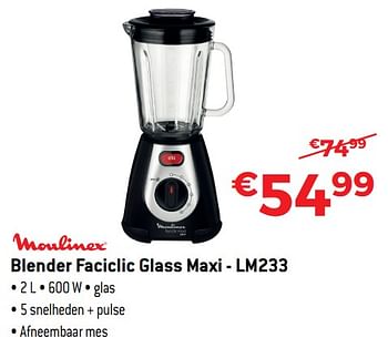 Promoties Moulinex blender faciclic glass maxi - lm233 - Moulinex - Geldig van 03/01/2019 tot 31/01/2019 bij Exellent