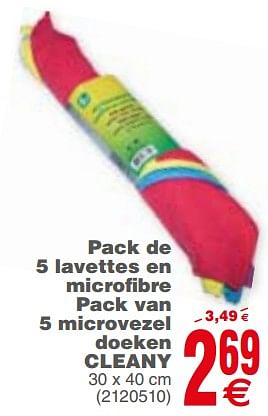 Promotions Pack de 5 lavettes en microfibre pack van 5 microvezel doeken cleany - Cleany - Valide de 08/01/2019 à 21/01/2019 chez Cora