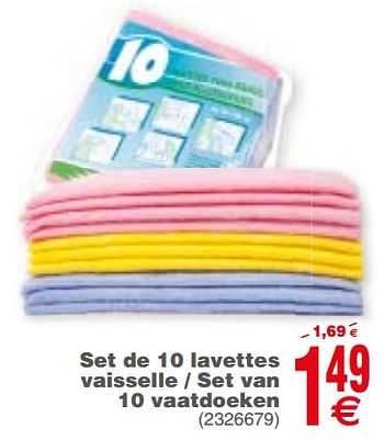 Promoties Set de 10 lavettes vaisselle - set van 10 vaatdoeken - Huismerk - Cora - Geldig van 08/01/2019 tot 21/01/2019 bij Cora