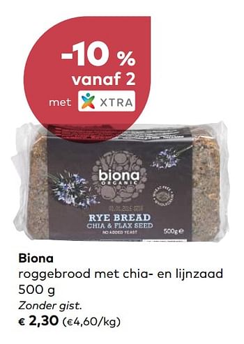 Promotions Biona roggebrood met chia- en lijnzaad - Biona - Valide de 02/01/2019 à 05/02/2019 chez Bioplanet