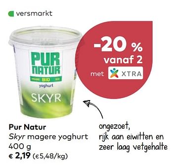 Promoties Pur natur skyr magere yoghurt - Pur Natur - Geldig van 02/01/2019 tot 05/02/2019 bij Bioplanet