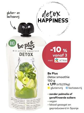 Promoties Be plus detox smoothie - Be Plus - Geldig van 02/01/2019 tot 05/02/2019 bij Bioplanet