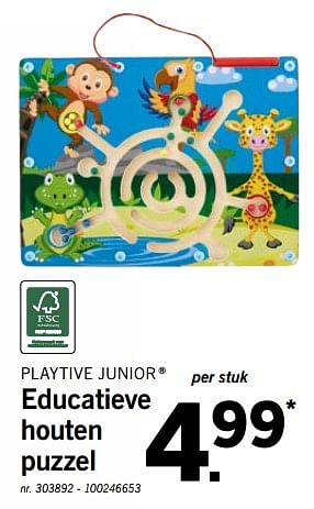 Promoties Educatieve houten puzzel - Playtive Junior - Geldig van 14/01/2019 tot 19/01/2019 bij Lidl