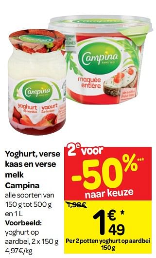 Promoties Yoghurt op aardbei - Campina - Geldig van 09/01/2019 tot 21/01/2019 bij Carrefour