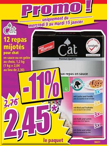 Promoties 12 repas mijotés pour chat - Cat Bonbon - Geldig van 09/01/2019 tot 15/01/2019 bij Norma