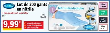 Promoties Lot de 200 gants en nitrile - MultiTec - Geldig van 09/01/2019 tot 15/01/2019 bij Norma