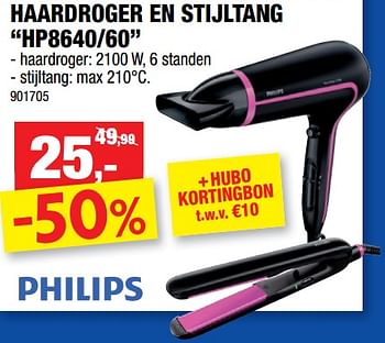 Promoties Philips haardroger en stijltang hp8640-60 - Philips - Geldig van 09/01/2019 tot 20/01/2019 bij Hubo