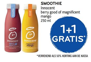 Promoties 1+1 gratis smoothie innocent berry good of magnificent mango - Innocent - Geldig van 16/01/2019 tot 29/01/2019 bij Alvo