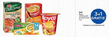 Promoties 3+1 gratis cup royco chicken spirelli of sweet tomato - Royco - Geldig van 16/01/2019 tot 29/01/2019 bij Alvo